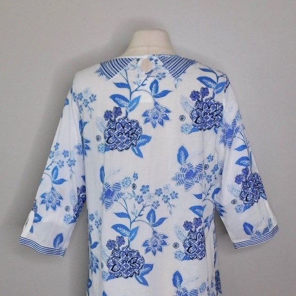 Anthropologie MERMAID Floral Sea Holly Tunic Top Stripes Beach Summer Large - Picture 11 of 15